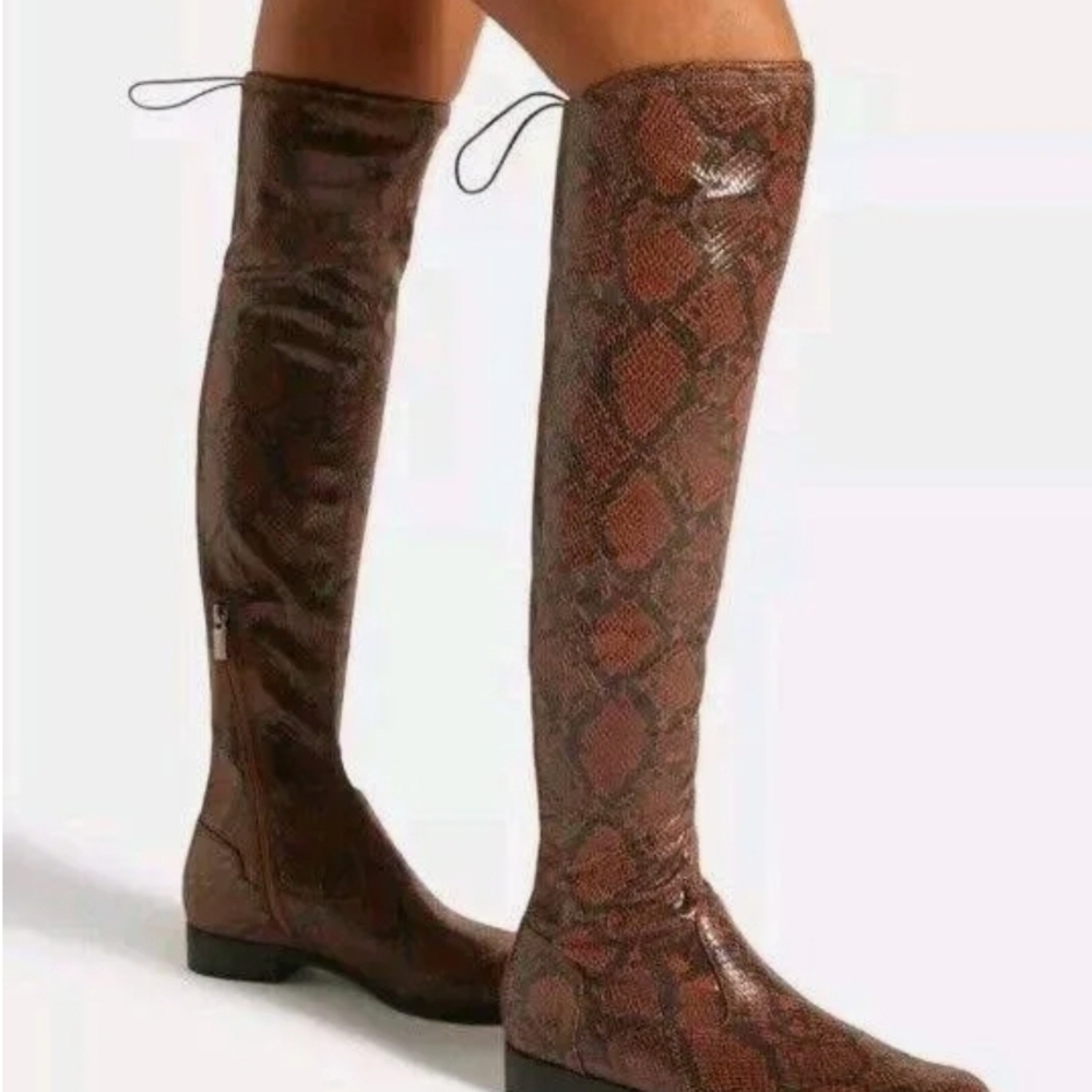 Shoe Dazzle Brown Over the Knee Snakeskin Boots